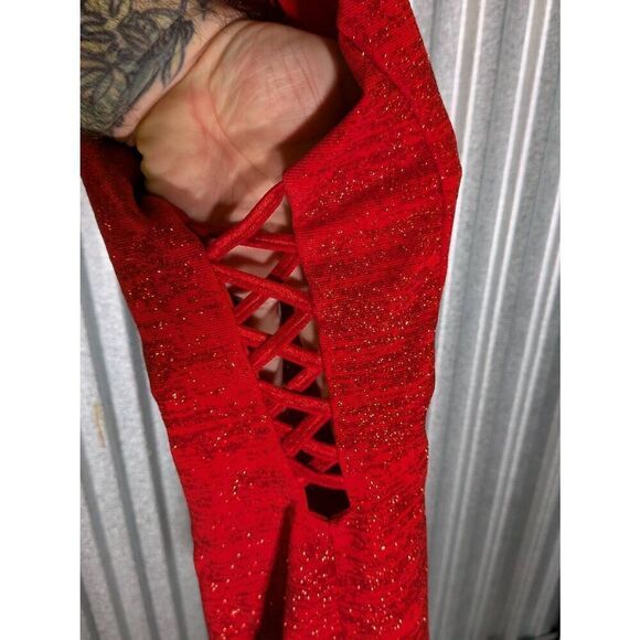 Emerald Sundae  Beautiful Bedazzled Halter Top Red Dress, Size Medium - Picture 4 of 7